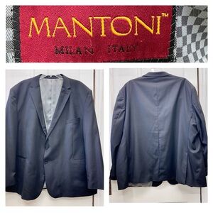 Mantoni Italy black 100% virgin wool 2 button blazer suit coat men's 60 regular